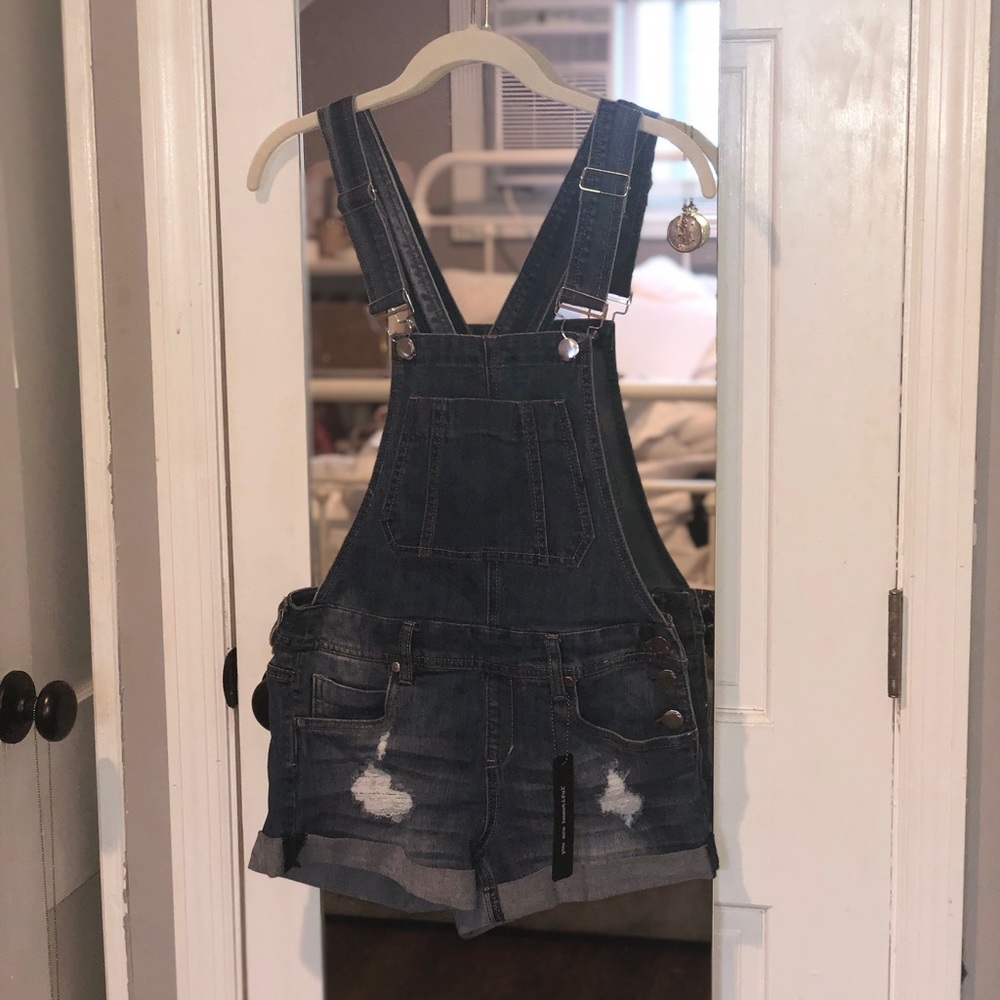 dark wash overalls